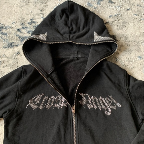 CROSS ANGEL RHINESTONE ZIP UP HOODIE SIZE S MENS - Picture 3 of 5